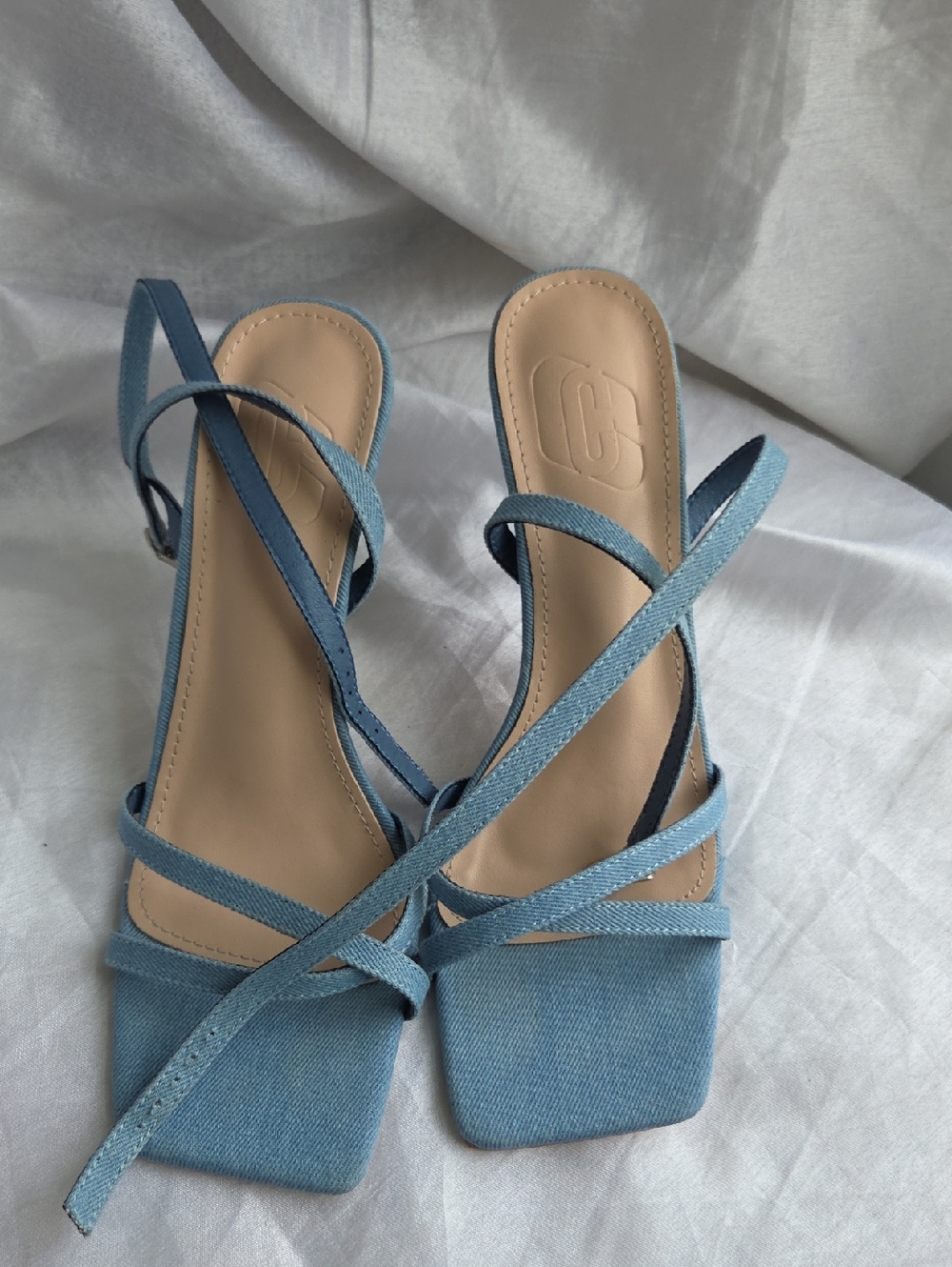Denim Strappy Square-Toe Women's Sandals